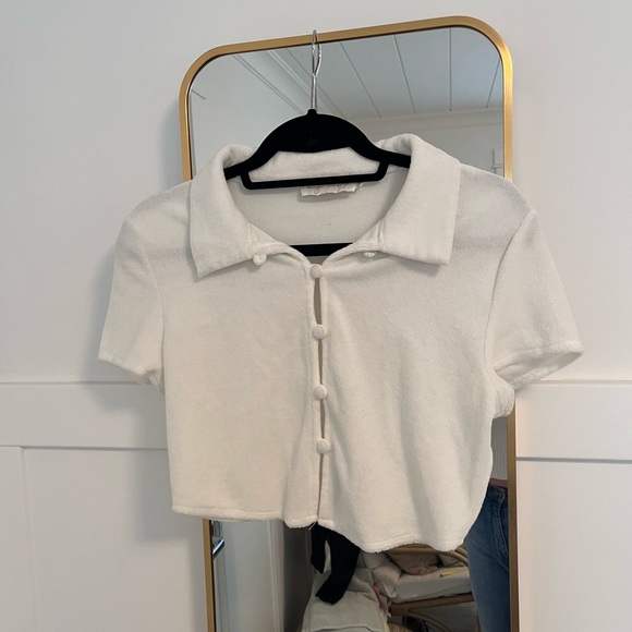 White terry cloth button up - Picture 2 of 4
